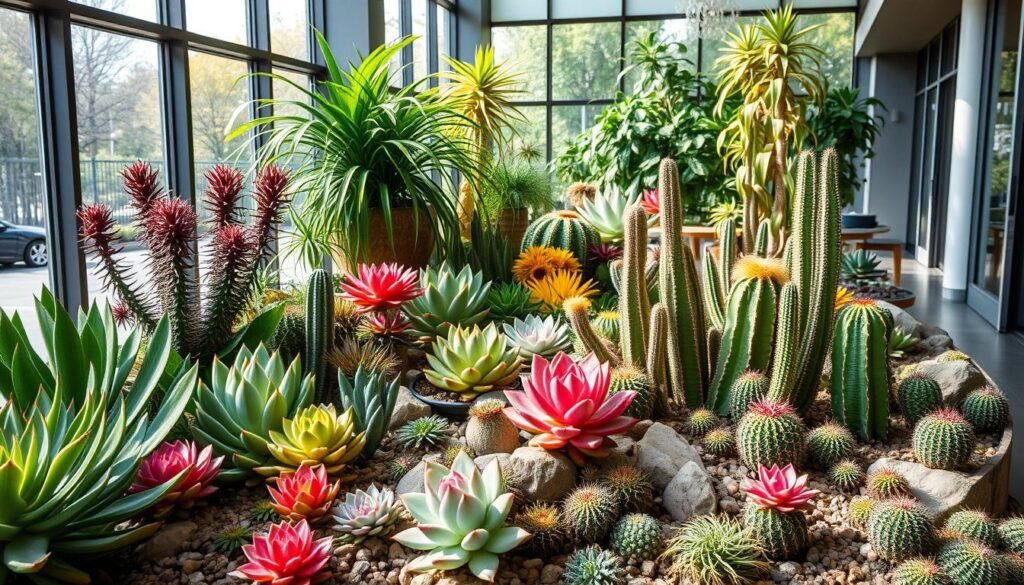 Combinações de plantas sempre vivas em jardins internos