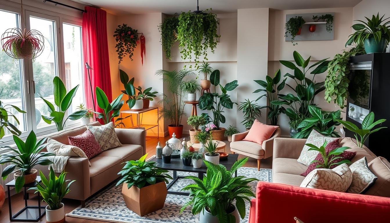 plantas artificiais na sala